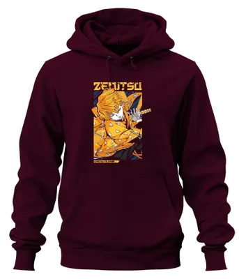 Produktbild von Zenitsu Agatsuma Kimetsu no Yaiba Blitz Schwert Anime Hoodie Kapuzenpullover, Burgundy, M
