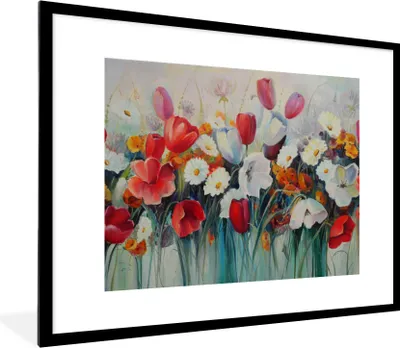 Produktbild von MuchoWow® Gerahmtes Poster Malerei - Ölgemälde - Blumen 80x60 cm - Poster mit Schwarzem Bilderrahmen Wandposter Rahmen Foto Bilder - Schlafzimmer-Dekorationen - Fotoposter
