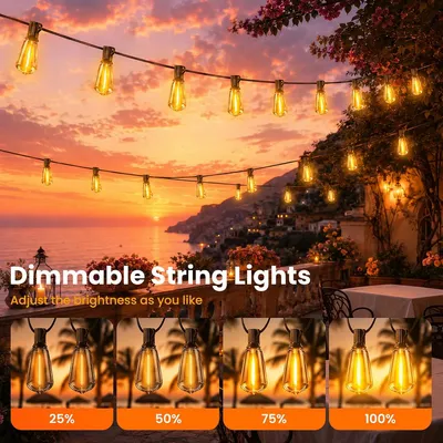Zdjęcie produktu dla Świąteczna lampka LED zasilana energią słoneczną - żarówki typu ST38 - 12 metrów - 30 diod LED - pilot zdalnego sterowania - możliwość regulacji jasności - timer - idealna do ogrodu i tarasu