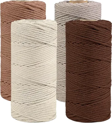 Imagen del producto de Kit de hilo de macramé, diámetro de 3 mm, longitud de 400 metros, 4 colores, hilo de algodón para manualidades creativas