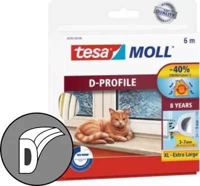 Immagine prodotto di Tesa - Striscia di bozza Moll D -Profilo di gomma 6mx7mm Bianco | Soffio 1 pezzo