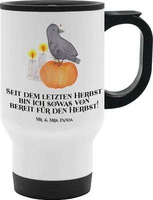Produktbild von Mr. & Mrs. Panda Kaffeebecher To Go Herbstvorfreude - Weiß - Geschenk, Thermobecher, handgefertigte Produkte, Feiertag, Halloween Geschenke, thermosbecher, emotionale