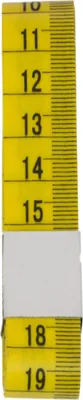 A close-up of a yellow measuring tape with black markings and numbers.