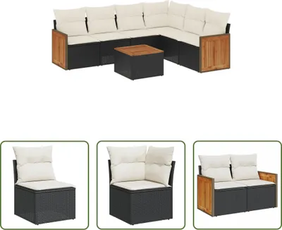 Produktbild von The Living Store 7-tlg. Garten-Sofagarnitur mit Kissen Schwarz Poly Rattan