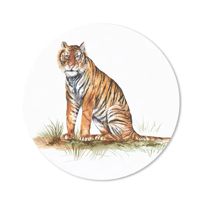 Produktbild von MuchoWow® Mauspad Mousepad Tiger - Gras - Malerei 20x20 cm - Mousepads - Maus Mat - Pad - Mausunterlage - Schreibtischmatte