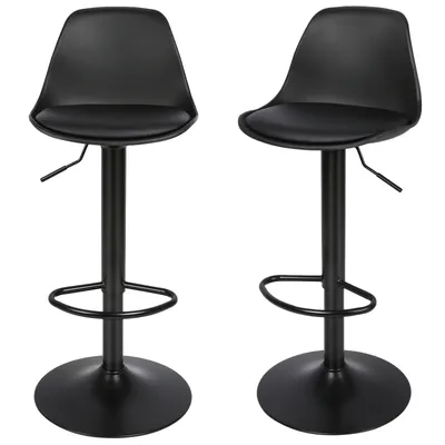 Produktbild von Barhocker Barstuhl 2er-Set höhenverstellbar Bistrohocker drehbar mit Rückenlehne und Fußstütze Schwarz