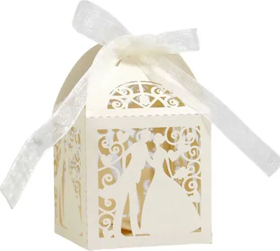 Produktbild von 50 Pack Laser Cut Sweet Couple Wedding Favor Boxen, Party Favor Box, Kleine Geschenk-Boxen, Valentinstag Süßigkeiten-Boxen Mit Bändern