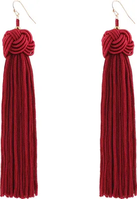 Produktbild von Böhmische Damen-Ohrringe mit gewebtem Knoten und langer Quaste, baumelnde Haken-Ohrringe, Statement-Schmuck-Rot