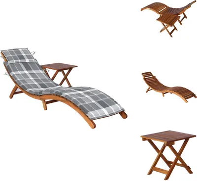 Immagine prodotto di vidaXL Lettino con tavolo e cuscino in legno massiccio di acacia - Lettini prendisole