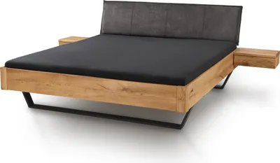Bett Namur 200x220 cm Sonderlänge Wildeiche mit Polsterkopfteil Anthrazit