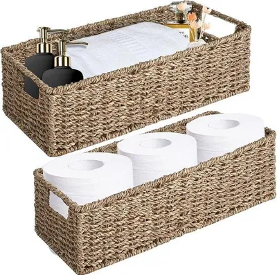 Produktbild von Famanu Aufbewahrungskorb Set - 2 handgefertigte Körbe aus Seegras für Bad, Küche und Regalorganisation