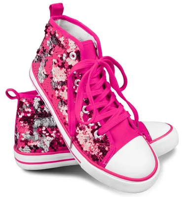 Produktbild von Wendepailletten Sneaker High Top in 17 Farben für Party, Festival & Kostüm | Pink/Silber, 37