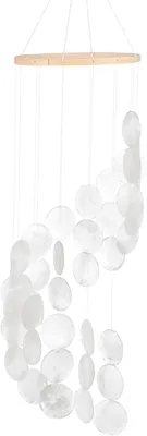 Produktbild von Windspiel, Muschel/Weißes Treibglas, Handgefertigt, Dekoration für Garten/Terrasse/Garten