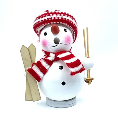 Produktbild von Kaladia Räucherfigur - Schneemann mit Ski - Räucherkerzenhalter für Räucherkerzen Größe M (Standard), Weihnachtsdekoration