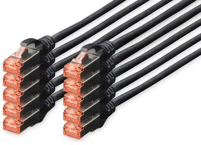 Produktbild von DIGITUS CAT 6 S/FTP Patchkabel, 10 Stück, 0,25m, schwarz