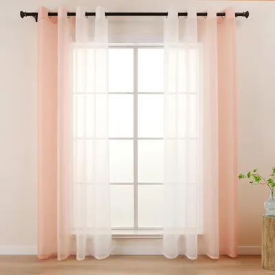 Image de Rideaux dégradés de couleurs - Rideau rose et blanc - Pour salon - Enfants - Filles - Chambre à coucher - Fenêtre - Transparent - Avec œillets