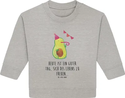 Produktbild von Mr. & Mrs. Panda Organic Baby Pullover Avocado Party 24. - 36. Monat - Heather Grey - Geschenk, Happy Birthday, Avocados, Geburtstag, Bullover