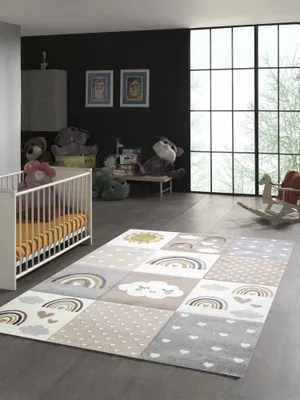 Produktbild von Kinderteppich Herzchen Wolken beige grau braun Größe - 120 cm Rund