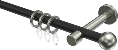 Produktbild von Interdeco Gardinenstange / Vorhangstange Schwarz / Edelstahl-Optik, Typ Sinux Puros (Kugel), 16 mm Ø 1-läufig, 360 cm