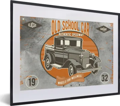 Produktbild von MuchoWow® MuchoWow® Gerahmtes Poster Mancave - Auto - Orange - Grau - Vintage 40x30 cm - Poster mit zchwarzem Bilderrahmen - Bilderrahmen - Poster im Rahmen