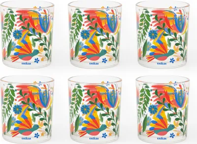 Zdjęcie produktu dla Excelsa zestaw 6 szklanek do wody Mexican Flowers szklanka 30 cl kolorowa