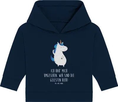 Produktbild von Mr. & Mrs. Panda Organic Baby Hoodie Einhorn Mann 12. - 18. Monat - French Navy - Geschenk, Kapuzensweatshirt, Freundin, Familie, Unicorn, Einhörner, Kapuzenshirt