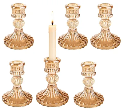 Glaskerzenhalter-Set, 6 Stück, amber, 10,2 cm, Tischdeko