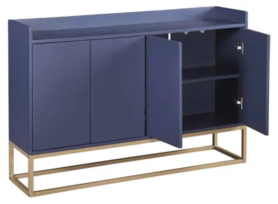 Image de Buffet de cuisine - 120x30x80 cm - 4 portes - Étagères réglables - Rangement en bois - Bleu