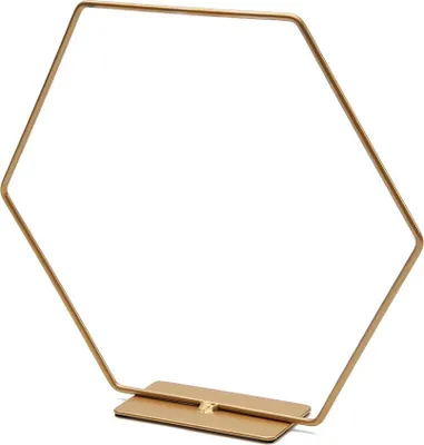 Produktbild von Hexagon aus Draht, in Gold mit Fuß, wählbar in Größen 25 / 30 / 40 cm | Metallring zum Hinstellen, Größe:Ø 40 cm