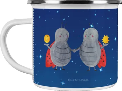 Produktbild von Mr. & Mrs. Panda Emaille Tasse Sternzeichen Zwilling - Sternenhimmel Blau - Geschenk, Glückskäfer, Reisebecher, Teetasse, Marienkäfer, Zwillingsbruder, Haferl, Zwillinge