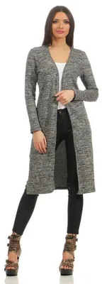 Produktbild von Damen Cardigan Jacke Strickjacke Langarm; Grau-Meliert 2XL
