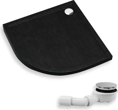 Productafbeelding van Douchebak kwartcirkel 80x80x4,5 cm, sanitairacryl, douchebak met steenlook, zwart | Afvoerkit inbegrepen | Antislip douchebak | BADLAND CASPAR NEW