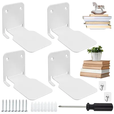 Produktbild von Unsichtbares Bücherregal, schwebendes Bücherregal mit 4 Ablagen für Bücher, robustes Wandregal mit Metallrahmen zur Wandmontage im Schlafzimmer, stabiles schwebendes Metallbücherregal für Büros und Küchen.
