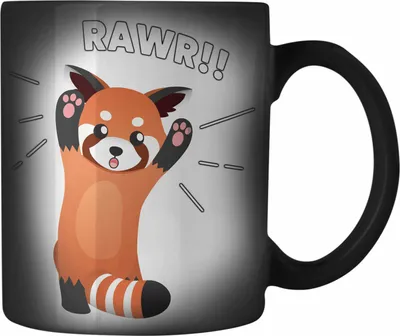 Produktbild von Trendation - Roter Panda Farbwechsel Zauber-Tasse Rawr Kinder Geschenkidee für Jungs Mädchen Lustige Grafik (Schwarz)