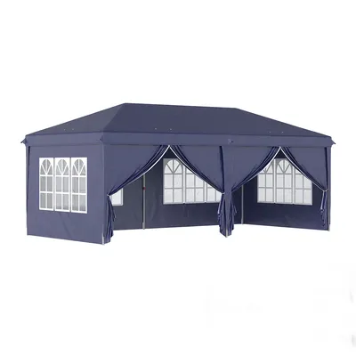 Produktbild von Pavillon mit Seitenwände & Fenster UV-Schutz Faltpavillon Partyzelt Gartenpavillon für Garten & Veranstaltungen 6 x 3 m Blau