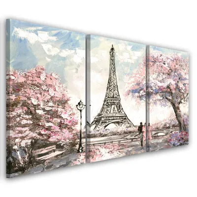 Produktbild von Triptychon auf leinwand gelbe städte & architektur 90x60 cm Feeby rosa wandbild bereit zum aufhängen
