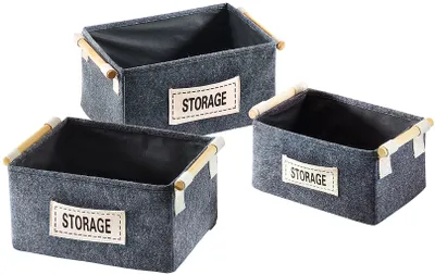 Produktbild von Kobolo Regalkorbset STORAGE aus Filz mit Holz Griffen Filzbox 3er Set | Aufbewahrungskorb Boxen Körbe Aufbewahrung Korb für Regal, Spielzeug Wohndeko