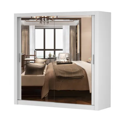 Image de Armoire à portes coulissantes Armoire 203cm blanc/blanc avec deux miroirs MILAN