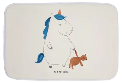 Produktbild von Mr. & Mrs. Panda duschmatte Einhorn Teddy - Weiß - Geschenk, Freundin, Badezimmerteppich, Gute Nacht, schlafen, Träumen, Unicorn, Badvorleger, Bett, Einhörner, Badematte