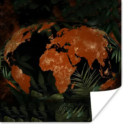 Produktbild von MuchoWow® Poster Weltkarte - Pflanzen - Rot 75x75 cm - Wand Dekoration