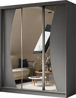 Image de Armoire Vex de 180 cm avec miroir, 3 portes coulissantes Armoire à portes coulissantes (couleur : graphite)