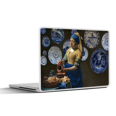 Produktbild von MuchoWow® Laptop Aufkleber Sticker Cover Mädchen mit Perlenohrring - Milchmädchen - Delfter Blau 32.5x23.5 cm - Sticker für Laptop - Selbstklebend