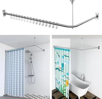 Produktbild von Famanu Duschvorhangstange L-Form weiß, Ø 28 mm