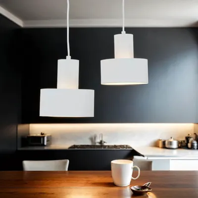 Produktbild von Pendelleuchte Metall 2-flammig E27 Weiß verstellbar Retro Hängelampe Esszimmer Wohnzimmer