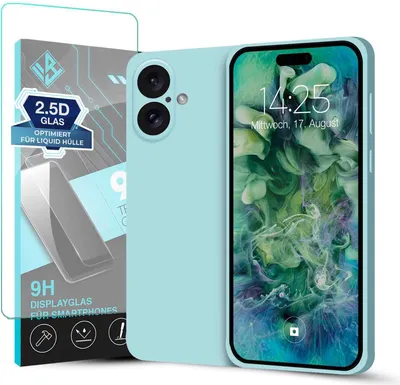 Produktbild von Hülle für Apple iPhone 17 mit 9H Displayglas Displayschutz Plus Case Cover Bumper Silikon Softgrip Schutzhülle Farbe: Hellblau