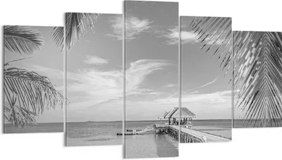 Produktbild von Bild auf Leinwand - Leinwandbild - 5 Teile - Himmlisch Strand Monochrom - 160x85cm - Wand Bild - Wanddeko - Wandbilder - Leinwanddruck - Bilder - Wanddekoration - Leinwand bilder - EA160x85-4750