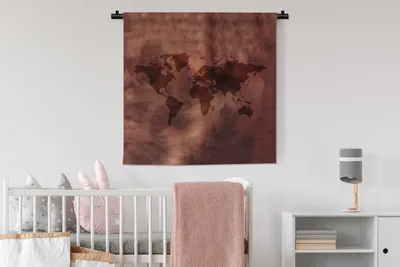 Produktbild von MuchoWow® Wandteppich Wandbehang Weltkarte - Braun - Rot 90x90 cm Tapisserie Dekoration Wandtuch - Wandaufhänger