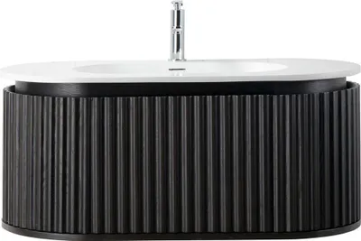 Produktbild von Waschtischunterschrank-Set ISARA 100 cm Waschtisch mattweiß Mineralguss mit Unterschrank schwarze Eiche