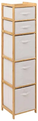 Zdjęcie produktu dla Wysoki regał bambusowy TIDY z 5 materiałowymi koszami, wys. 144,3 cm