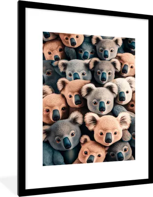 Produktbild von MuchoWow® Gerahmtes Poster Koala - Tiere - Muster - Grau - Braun - Kinder 60x80 cm - Poster mit Schwarzem Bilderrahmen Wandposter Rahmen Foto Bilder - Wohnzimmer - Dekorationen - Prämie